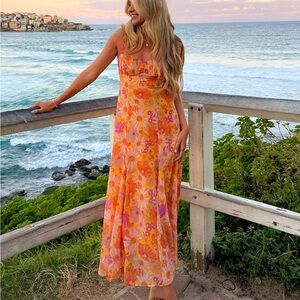 Hello Molly Floral Maxi Dress - Orange and Pink
